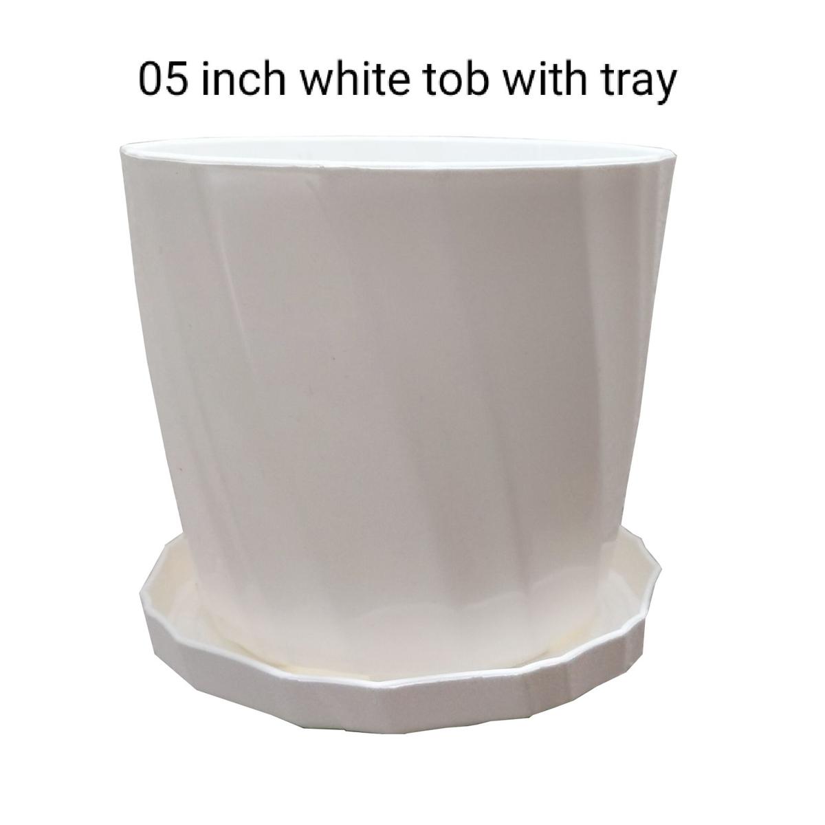Planter pot 5 inch camellia white with tray 02 pieces